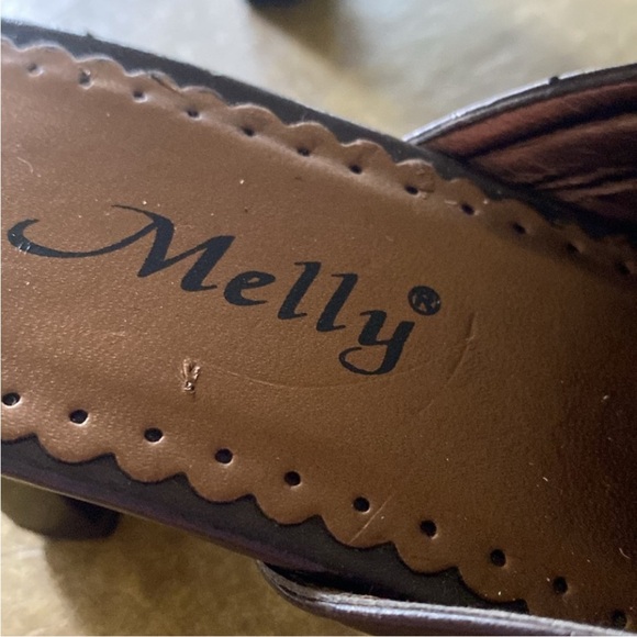 Women's Melly’s Heel Slip on Mules Shoes Brown Leather 2 “ Block Kitten Heels 8 - Picture 5 of 9